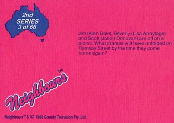 1988 Topps Neighbours Series 2 #3 Jim (Alan Dale), Beverly (Lisa Armytage) and Scott Back