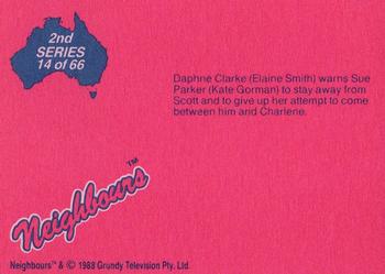 1988 Topps Neighbours Series 2 #14 Daphne Clarke (Elaine Smith) warns Sue Parker (Kat Back