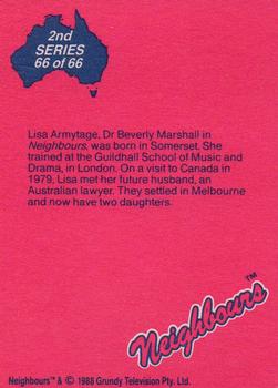 1988 Topps Neighbours Series 2 #66 Lisa Armytage, Dr Beverly Marshall in Neighbours, Back