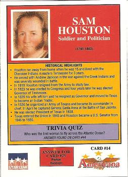 1992 Starline Americana #14 Sam Houston Back