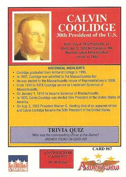 1992 Starline Americana #67 Calvin Coolidge Back