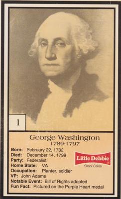 1992 Little Debbie The U.S. Presidents #1 George Washington Front