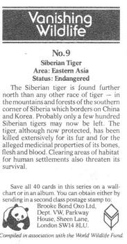 1988 Brooke Bond Vanishing Wildlife #9 Siberian Tiger Back