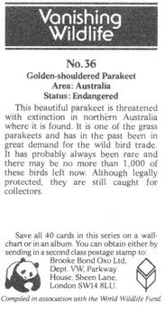 1988 Brooke Bond Vanishing Wildlife #36 Golden-shouldered Parakeet Back