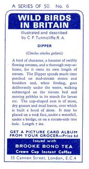 1965 Brooke Bond Wild Birds in Britain #6 Dipper Back
