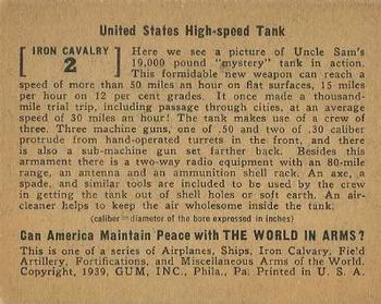1939 Gum Inc. World In Arms (R173) #Iron Cavalry 2 United States High-speed Tank Back
