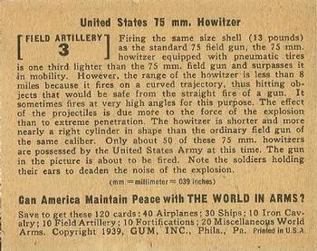 1939 Gum Inc. World In Arms (R173) #Field Artillery 3 United States 75mm. Howitzer Back