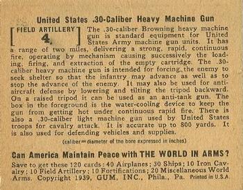 1939 Gum Inc. World In Arms (R173) #Field Artillery 4 United States .30-Caliber Heavy Machine Gun Back