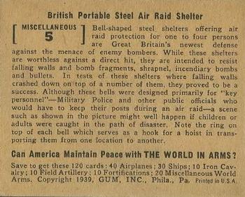 1939 Gum Inc. World In Arms (R173) #Miscellaneous 5 British Portable Steel Air Raid Shelter Back
