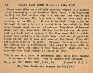 1942 War Gum (R164) #61 Flyers Sail 1000 miles on Life Raft Back