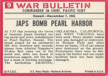 1965 Philadelphia Gum War Bulletin #9 Day Of Infamy Back