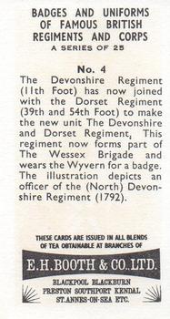 1967 E.H. Booth & Co Badges and Uniforms of Famous British Regiments and Corps #4 North Devonshire Regiment Back
