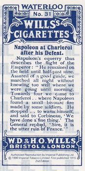 1990 Imperial 1915 Wills's Waterloo (reprint) #31 Napoleon at Charlerol after his defeat Back