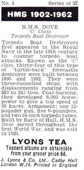 1962 Lyons Tea HMS 1902-1962 #4 H.M.S. Dove Back