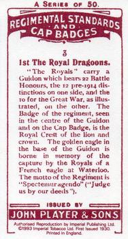1993 Imperial Publishing Ltd Regimental Standards and Cap Badges #3 1st The Royal Dragoons Back