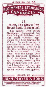 1993 Imperial Publishing Ltd Regimental Standards and Cap Badges #16 1st Bn. The King's Own Royal Regt. (Lancaster) Back