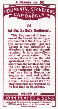 1993 Imperial Publishing Ltd Regimental Standards and Cap Badges #23 1st Bn. Suffolk Regiment Back