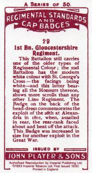 1993 Imperial Publishing Ltd Regimental Standards and Cap Badges #29 1st Bn. Gloucestershire Regiment Back