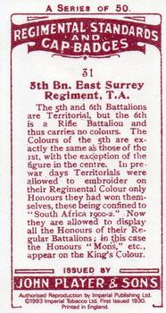 1993 Imperial Publishing Ltd Regimental Standards and Cap Badges #31 5th Bn. East Surrey Regiment, T.A. Back