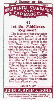 1993 Imperial Publishing Ltd Regimental Standards and Cap Badges #41 1st Bn. Middlesex Regiment Back