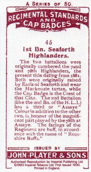 1993 Imperial Publishing Ltd Regimental Standards and Cap Badges #45 1st Bn. Seaforth Highlanders Back