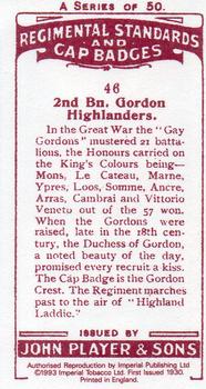 1993 Imperial Publishing Ltd Regimental Standards and Cap Badges #46 2nd Bn. Gordon Highlanders Back