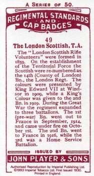 1993 Imperial Publishing Ltd Regimental Standards and Cap Badges #49 The London Scottish, T.A. Back