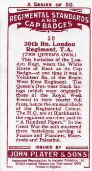 1993 Imperial Publishing Ltd Regimental Standards and Cap Badges #50 20th Bn. London Regiment, T.A. Back