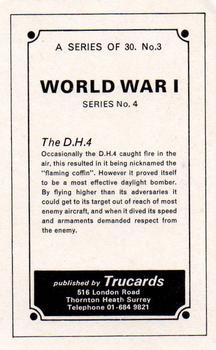 1970 Trucards World War 1 #3 The D.H.4 Back