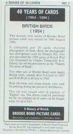 1994 Brooke Bond 40 Years of Cards (Black Back) #1 British Birds Back