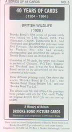 1994 Brooke Bond 40 Years of Cards (Black Back) #5 British Wild Life Back