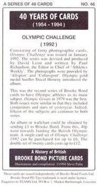 1994 Brooke Bond 40 Years of Cards (Black Back) #46 Olympic Challenge Back