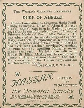 1910 Hassan The World's Greatest Explorers (T118) #NNO Duke of Abruzzi Back