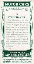 1922 Lambert & Butler Motor Cars #5 Studebaker Back