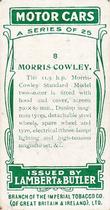 1922 Lambert & Butler Motor Cars #8 Morris-Cowley Back