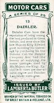 1922 Lambert & Butler Motor Cars #13 Daimler Back