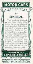 1922 Lambert & Butler Motor Cars #14 Sunbeam Back
