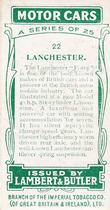1922 Lambert & Butler Motor Cars #22 Lanchester Back