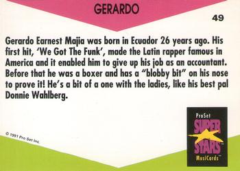 1991 Pro Set SuperStars MusiCards (UK Edition) #49 Gerardo Back