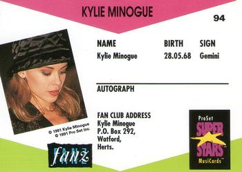 1991 Pro Set SuperStars MusiCards (UK Edition) #94 Kylie Minogue Back
