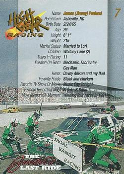 1994 Wheels High Gear Power Pack Team Set The Bandit's Last Ride #7 Jimmy Penland Back