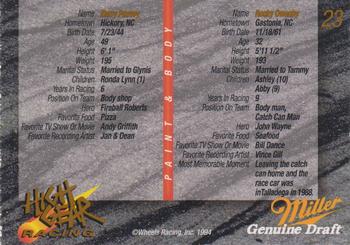1994 Wheels High Gear Power Pack Team Set Miller Genuine Draft #23 Rocky Owenby / Barry Poovey Back