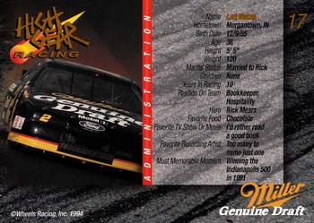 1994 Wheels High Gear Power Pack Team Set Miller Genuine Draft - Gold #17 Lori Wetzel Back
