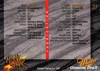1994 Wheels High Gear Power Pack Team Set Miller Genuine Draft - Gold #31 Tony Lambert/David Little Back