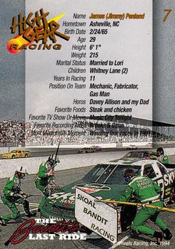 1994 Wheels High Gear Power Pack Team Set The Bandit's Last Ride - Gold #7 Jimmy Penland Back