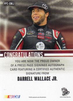 2015 Press Pass Cup Chase - Press Pass Signings #PPS-DWJ Darrell Wallace Jr. Back
