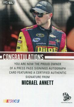 2015 Press Pass Cup Chase - Press Pass Signings #PPS-MA2 Michael Annett Back
