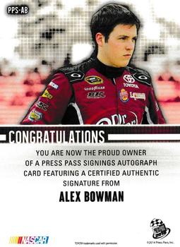 2015 Press Pass Cup Chase - Press Pass Signings Red #PPS-AB Alex Bowman Back