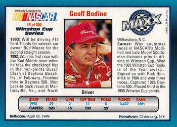 1993 Maxx Premier Series #15 Geoff Bodine Back