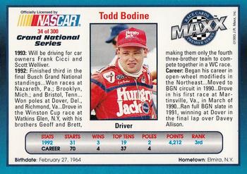 1993 Maxx Premier Series #34 Todd Bodine Back